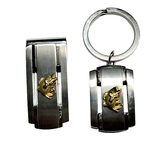STAINLESS STEEL & GOLD BASS MONEY CLIP AND KEY CHAIN
