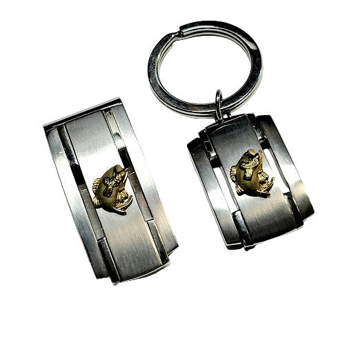 STAINLESS STEEL & GOLD BASS MONEY CLIP AND KEY CHAIN