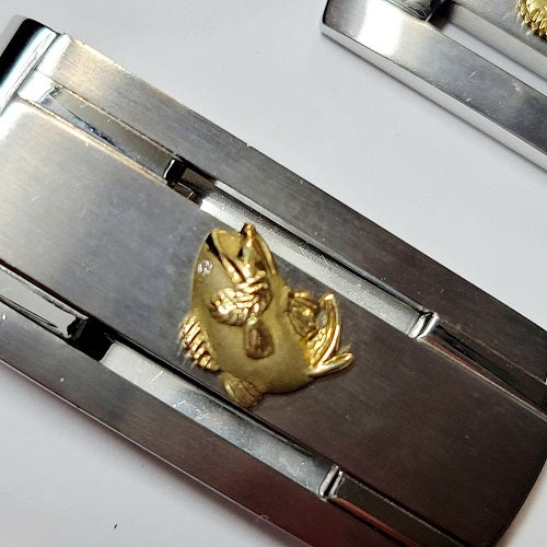 STAINLESS STEEL & GOLD BASS MONEY CLIP AND KEY CHAIN