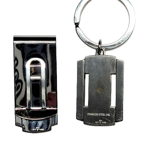 STAINLESS STEEL & GOLD BASS MONEY CLIP AND KEY CHAIN