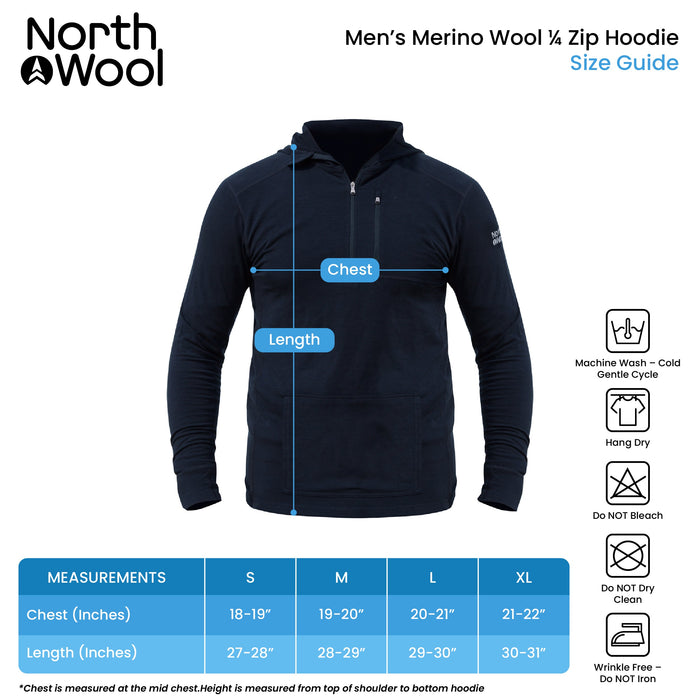 WOOLOVE - NORTHWOOL MEN'S MERINO WOOL 1/4 ZIP MIDLAYER HOODIE