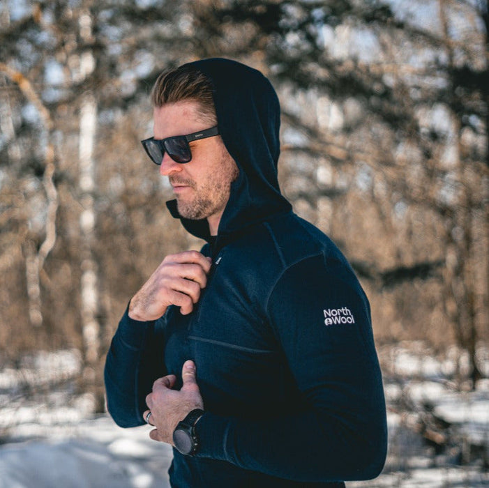 WOOLOVE - NORTHWOOL MEN'S MERINO WOOL 1/4 ZIP MIDLAYER HOODIE