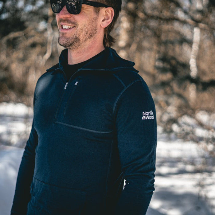 WOOLOVE - NORTHWOOL MEN'S MERINO WOOL 1/4 ZIP MIDLAYER HOODIE