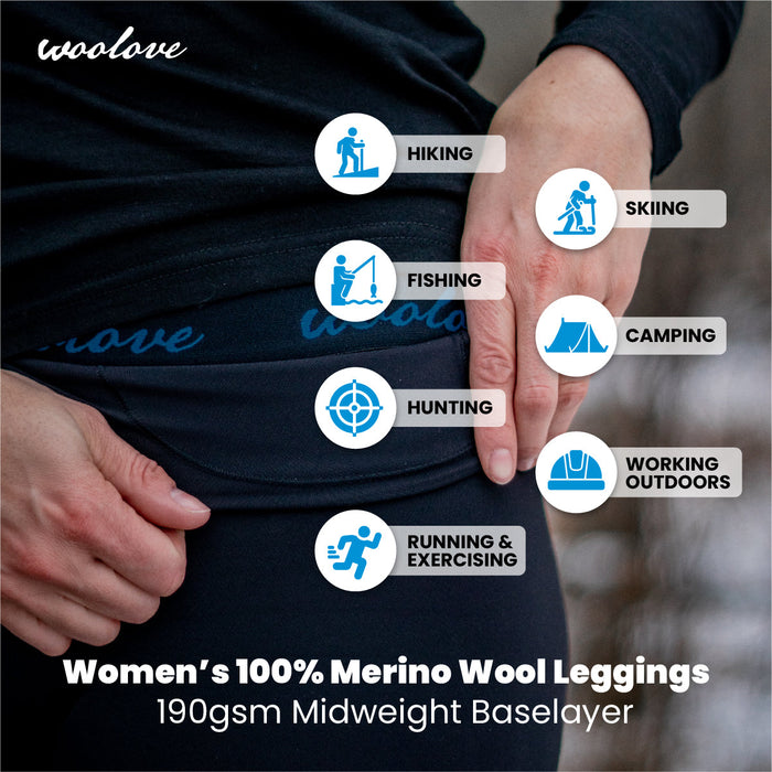 WOOLOVE - WOMEN'S 100% MERINO WOOL LONG UNDERWEAR BASE LAYER
