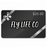 Gift card from Fly Life Co with a black background, silver ribbon, and white text.