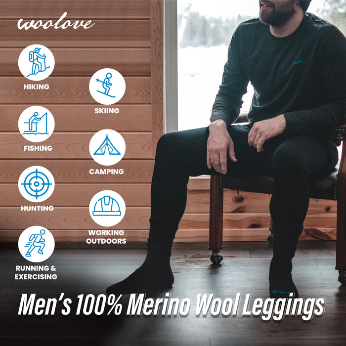 WOOLOVE - MEN'S 100% MERINO WOOL LONG UNDERWEAR BASE LAYER