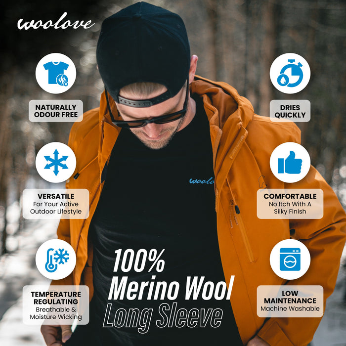 WOOLOVE - MEN'S 100% MERINO WOOL LONG SLEEVE CREW NECK SHIRT