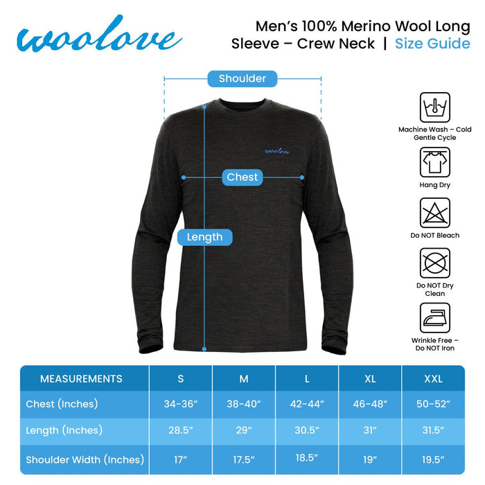 WOOLOVE - MEN'S 100% MERINO WOOL LONG SLEEVE CREW NECK SHIRT